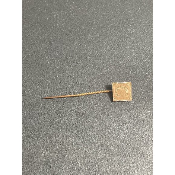 Antique Gold-Toned Square Stick Pin With Intricate Design - Picture 1 of 3